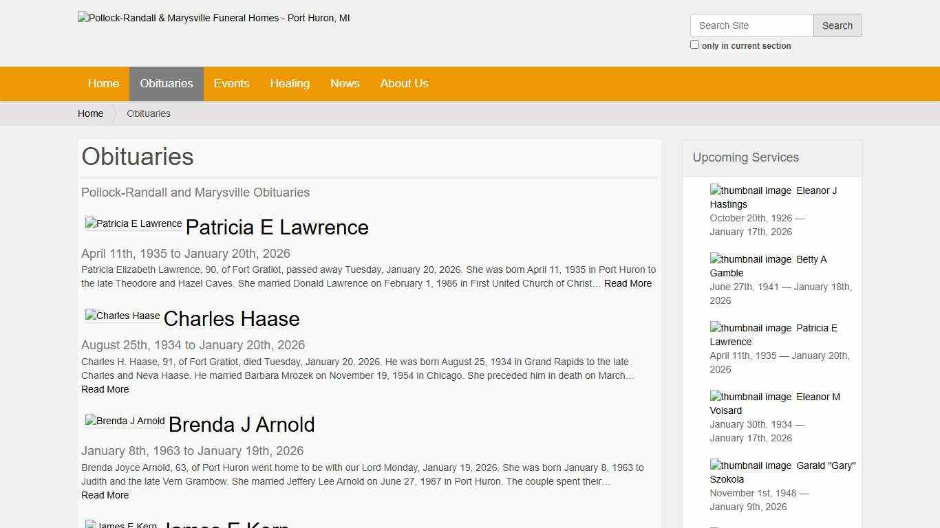 Obituaries — Pollock-Randall Funeral Home - Port Huron, MI